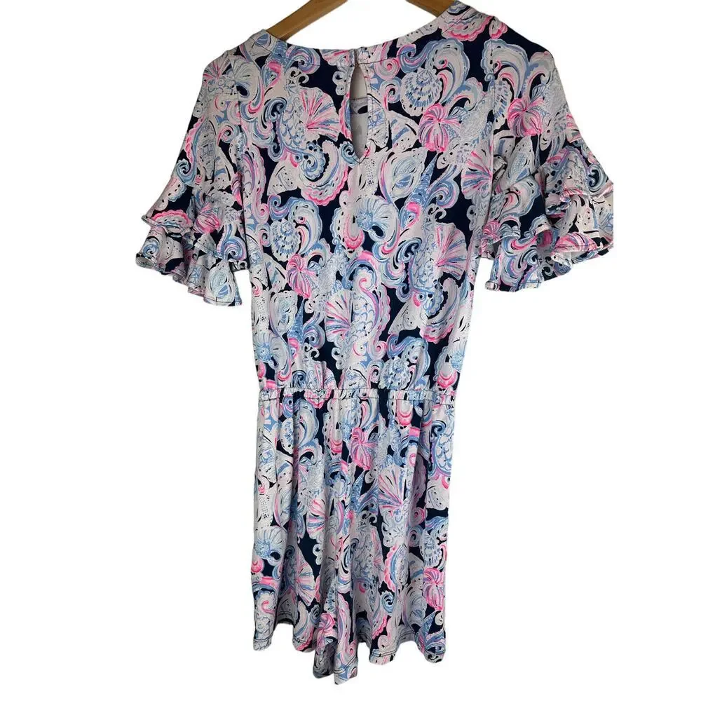 LILLY PULITZER Lula Romper Summer Shell Print One Piece Ruffle Sleeve Womens XXS - Picture 3 of 11